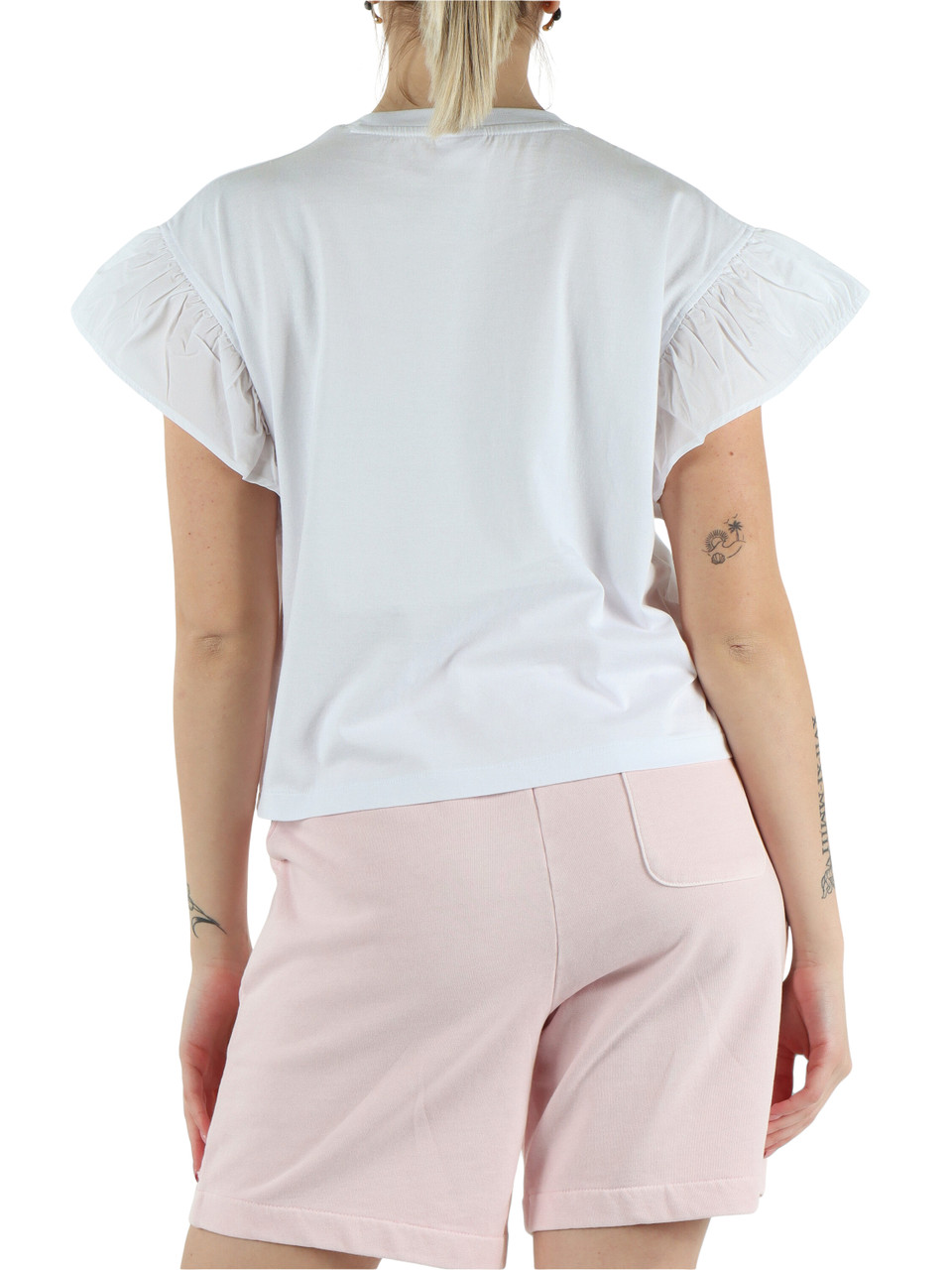 WEISS | Baumwoll-T-Shirt mit Volantärmeln