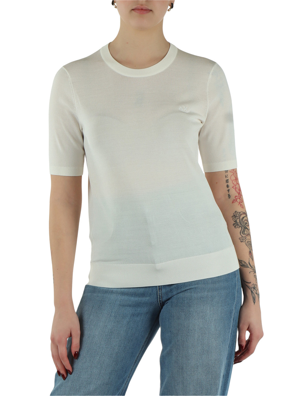 OFF WHITE | Maglia girocollo a manica corta in misto viscosa