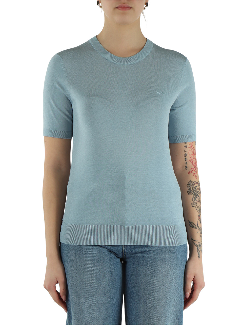 AZZURRO | Maglia girocollo a manica corta in misto viscosa