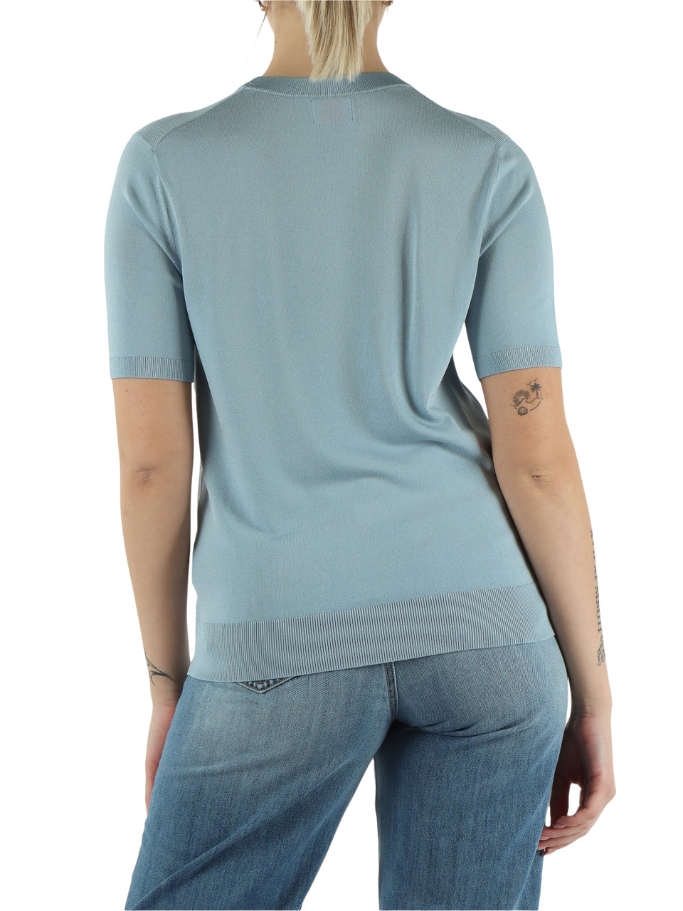 AZZURRO | Maglia girocollo a manica corta in misto viscosa