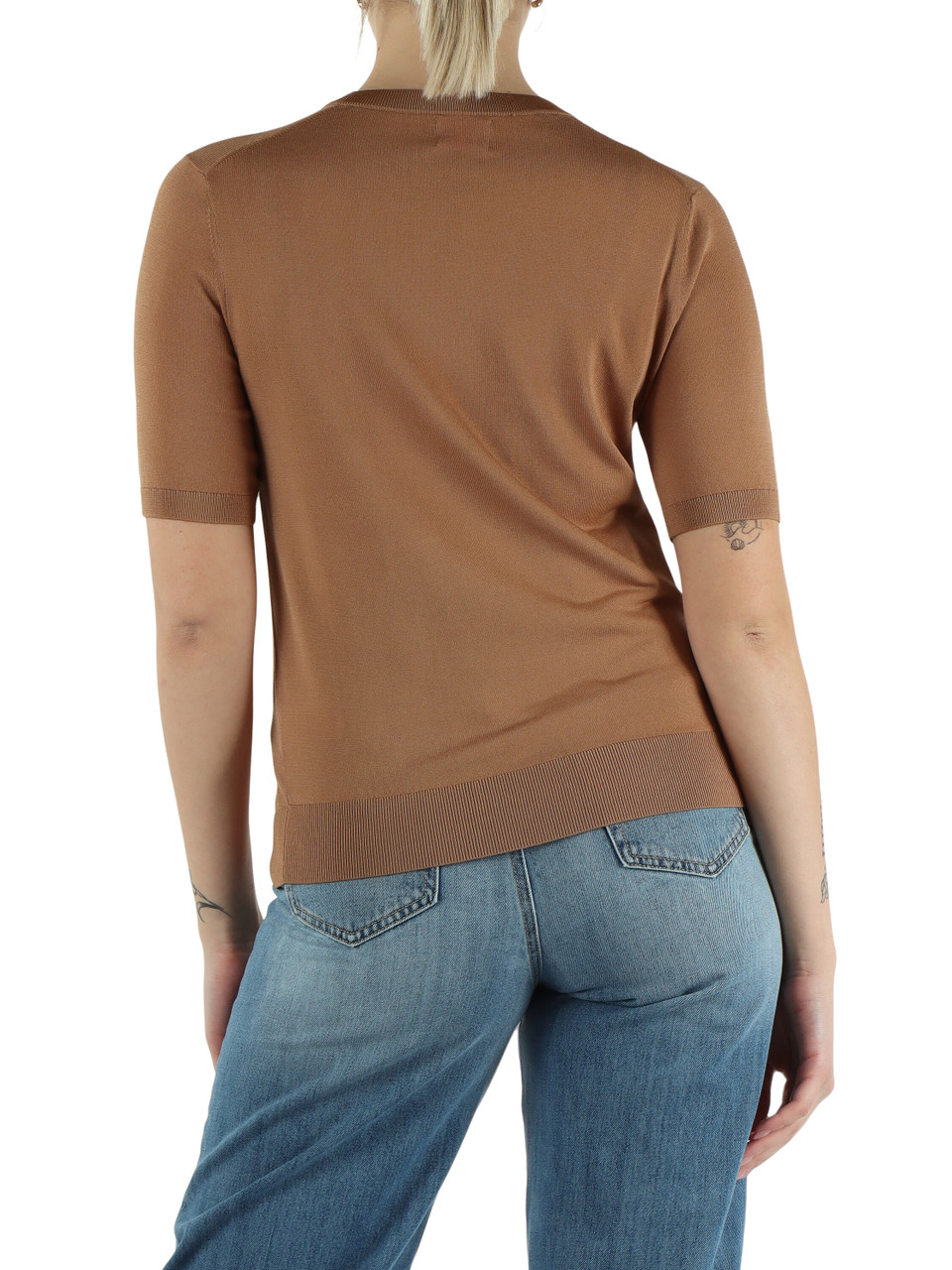 MARRONE CHIARO | Maglia girocollo a manica corta in misto viscosa