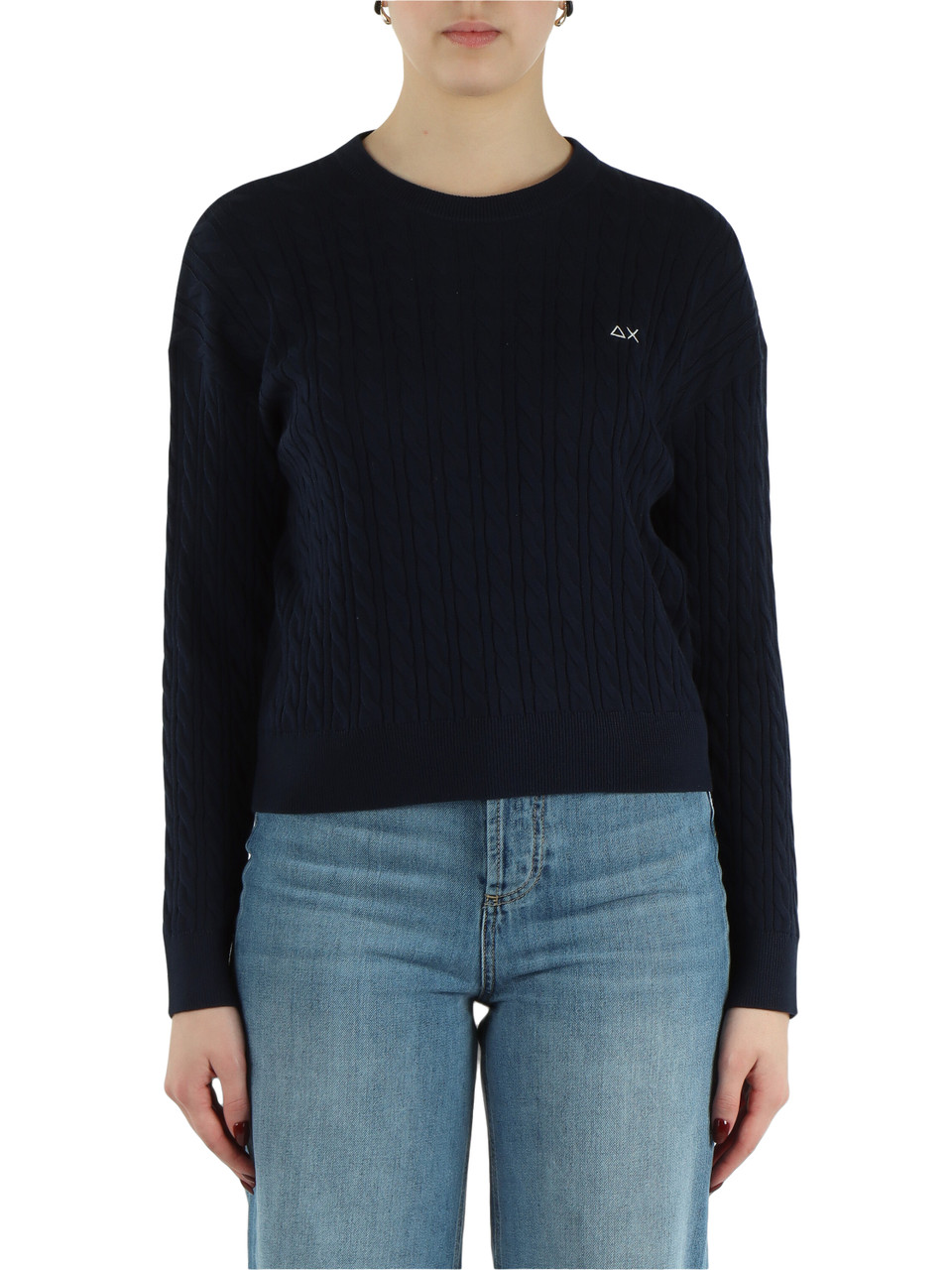 BLU SCURO | Maglia girocollo in cotone a trecce