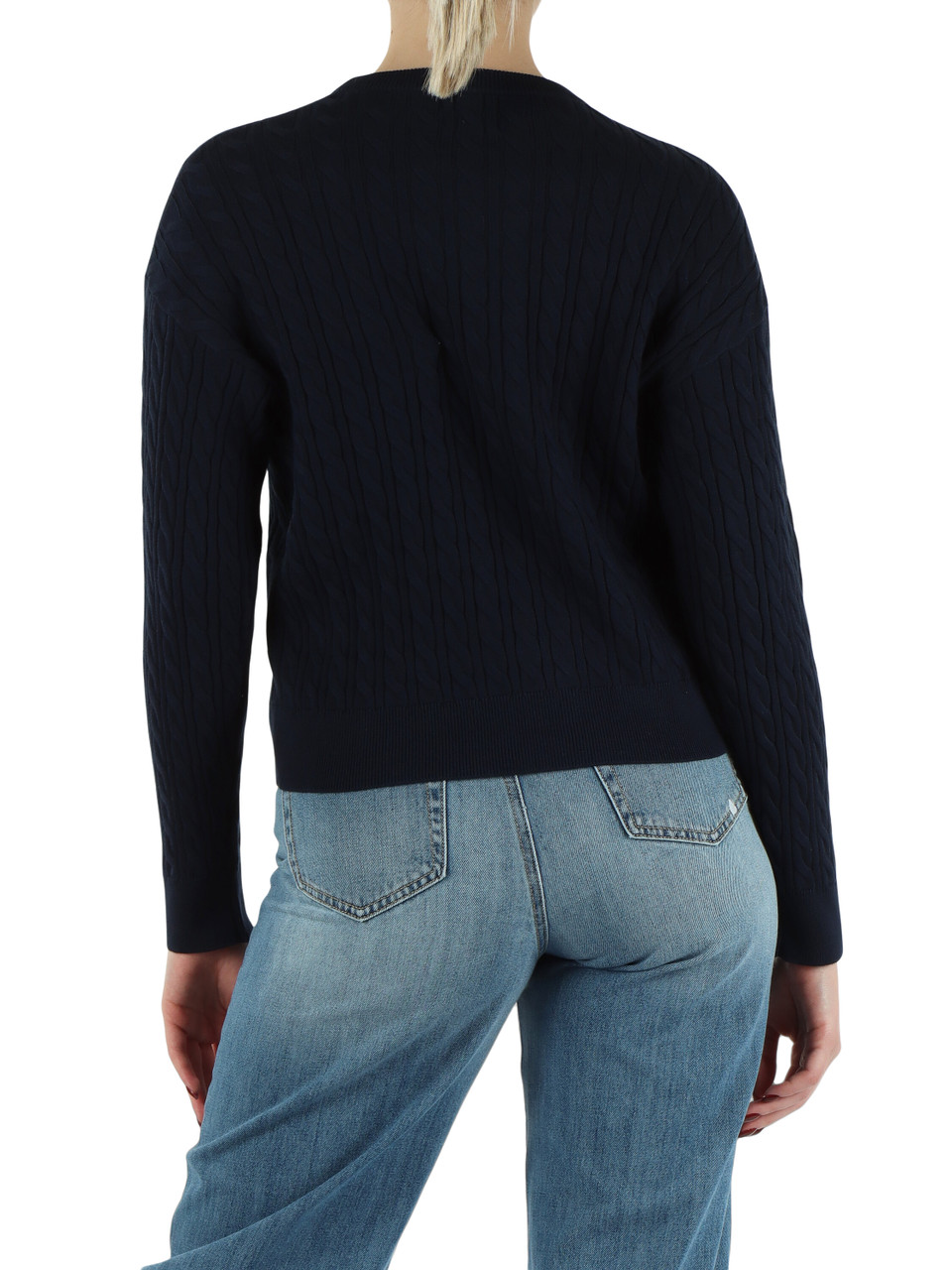 BLU SCURO | Maglia girocollo in cotone a trecce