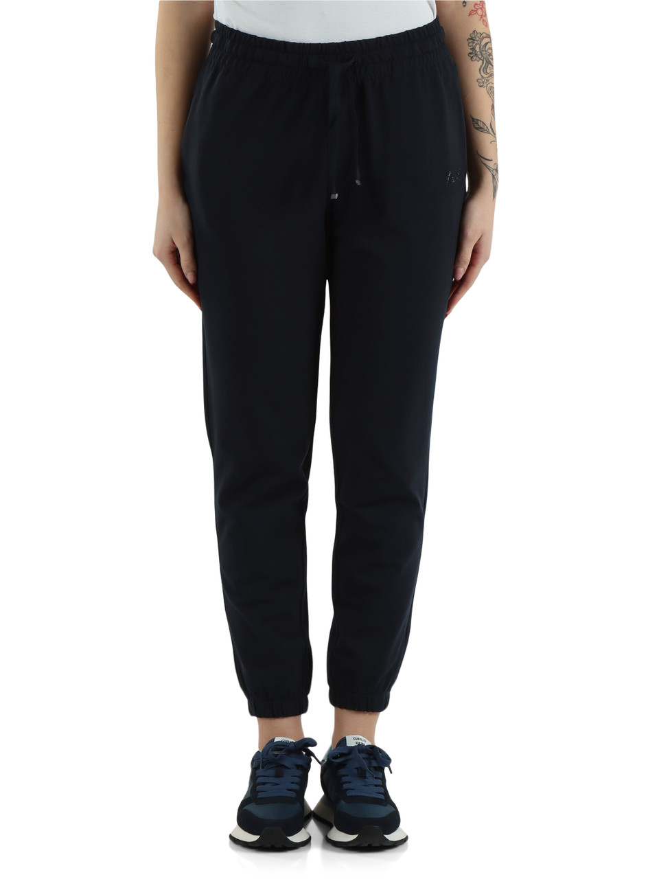 BLU SCURO | Pantaloni sportivi in cotone piquet con logo in strass