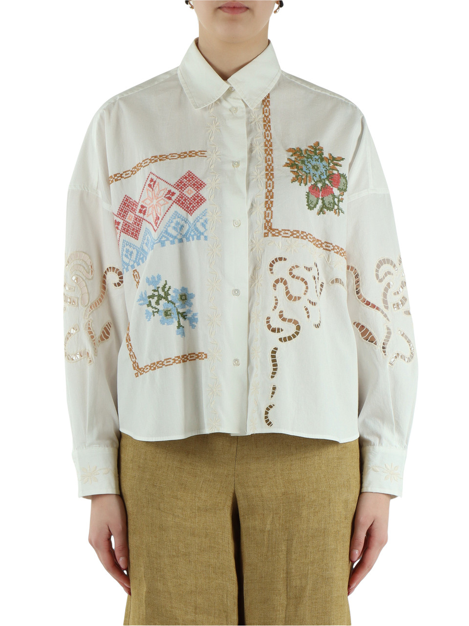 OFF WHITE | Camicia in cotone con ricami FONTE