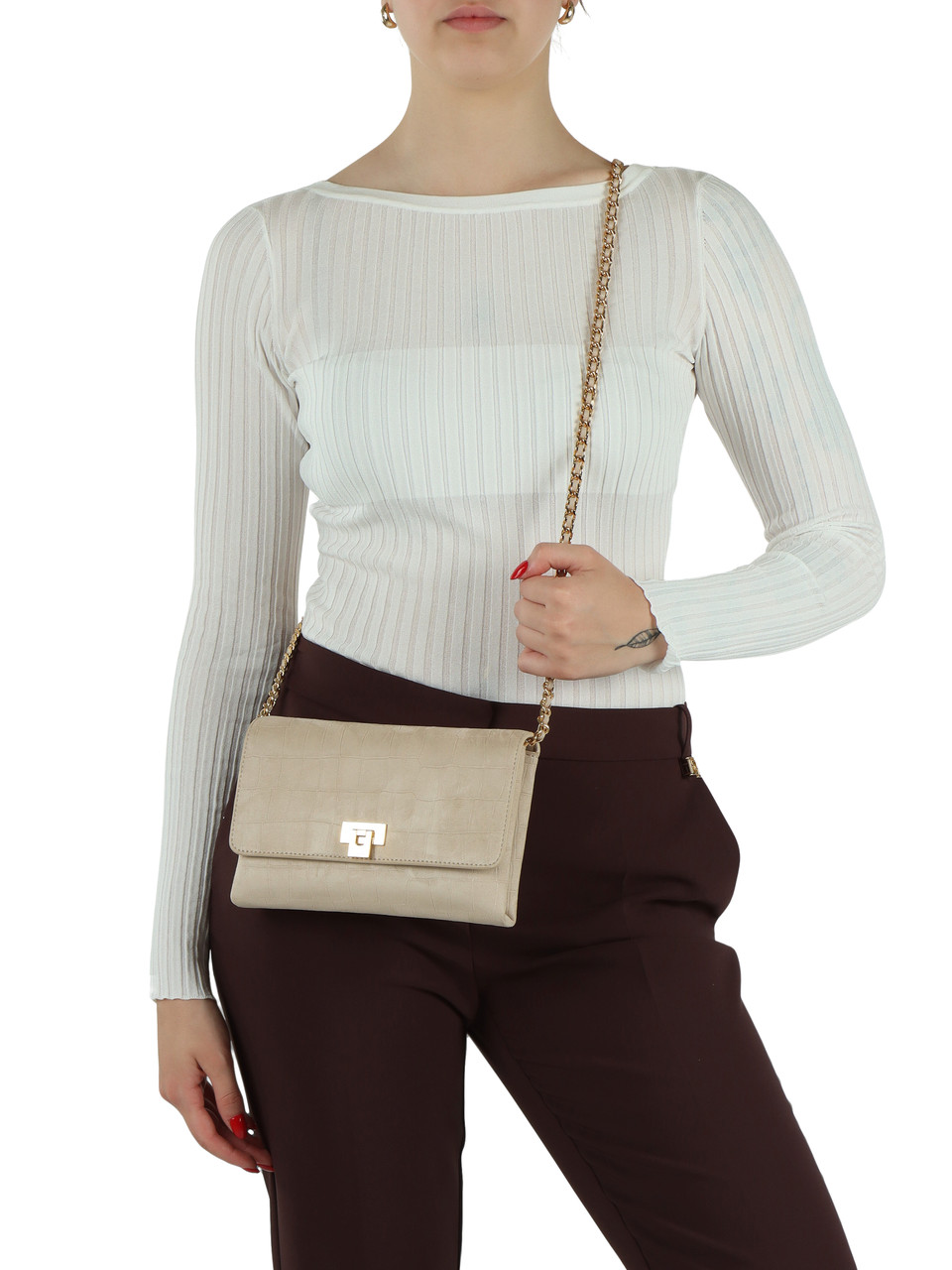 BEIGE | Pochette in ecosuede stampa cocco