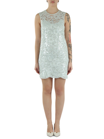 VERDE ACQUA | Abito corto in pizzo con paillettes