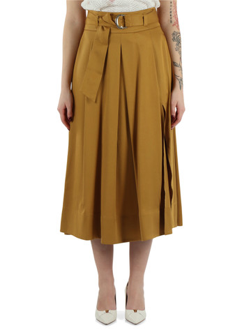 MARRONE CHIARO | Gonna midi in twill di lyocell con cintura