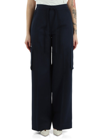 BLU SCURO | Pantalone cargo in gabardina di misto cotone e lino