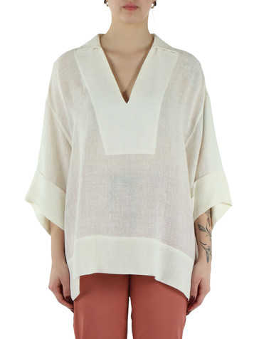 OFF WHITE | Blusa ampia in lino garzato