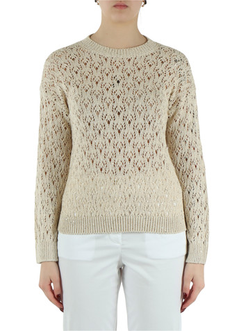 BEIGE | Maglia in misto cotone e lino con micro paillettes