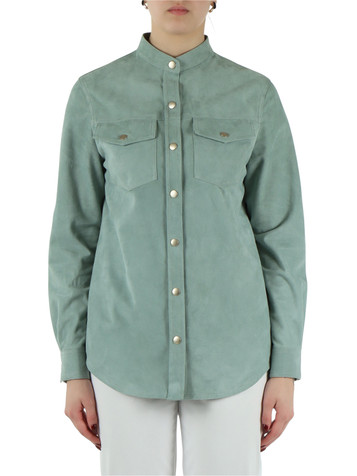 VERDE ACQUA | Overshirt stile texano in suede leggero 0,4 mm