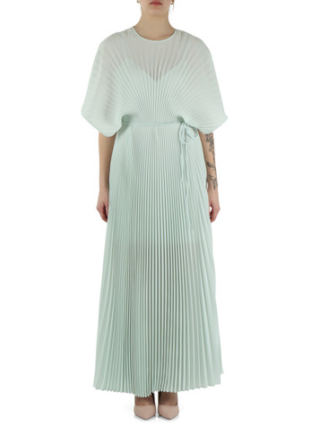VERDE ACQUA | Abito lungo plissè in crepe de Chine