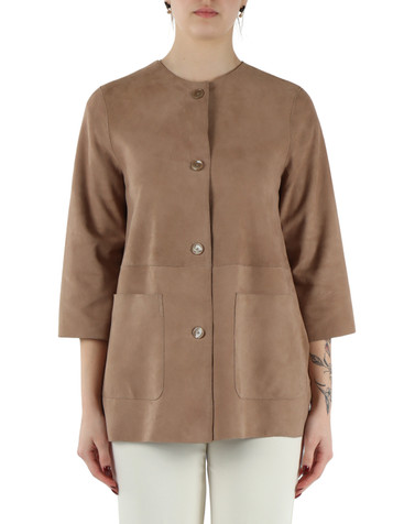 BEIGE | Giacca girocollo in suede DOMENIQUE