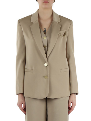 BEIGE | Giacca in envers satin con catena logo rimovibile