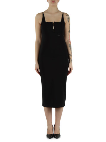 NERO | Abito midi aderente con logo in strass