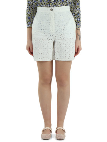 BIANCO | Bermuda in cotone STADIO con ricamo Sangallo