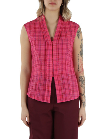 FUCSIA | Camicia sarong smanicata in cotone stretch
