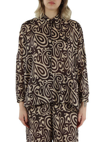 BEIGE | Camicia ampia in voile di cotone stampato