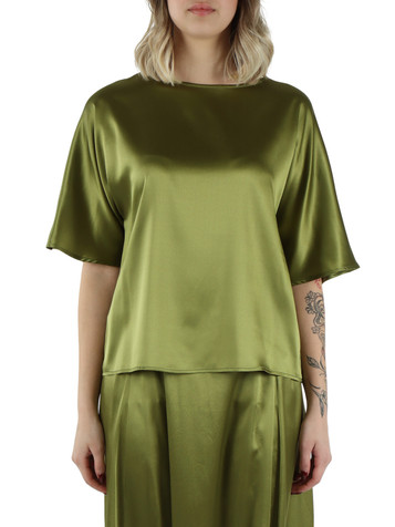 VERDE | Blusa a scatoletta in raso di seta stretch