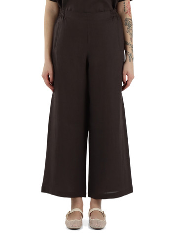 MARRONE | Pantalone gamba larga in lino