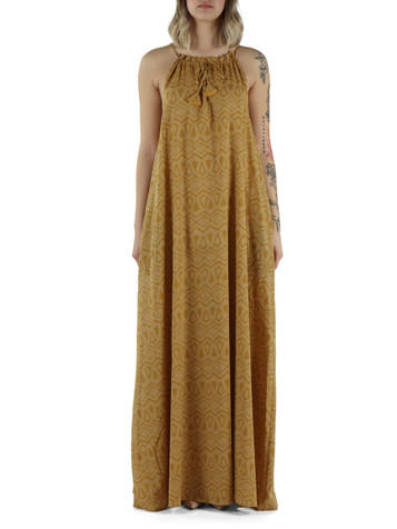 OCRA | Abito lungo svasato in cotone stampato