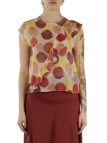 MULTICOLOR | Blusa a pois in seta e viscosa con rouches