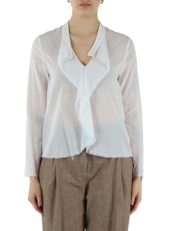 BIANCO | Blusa in cotone leggero con rouches