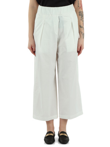 BIANCO | Pantaloni gamba larga cropped in misto cotone