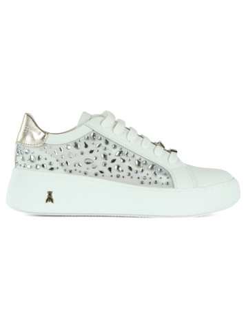 BIANCO | GIRL: Sneakers in pelle e tessuto con pietre applicate
