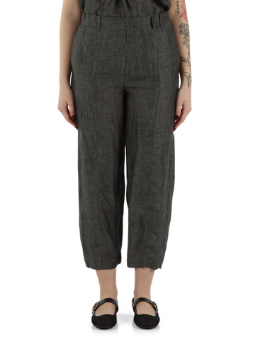 GRIGIO SCURO | Pantaloni in misto lino effetto stropicciato