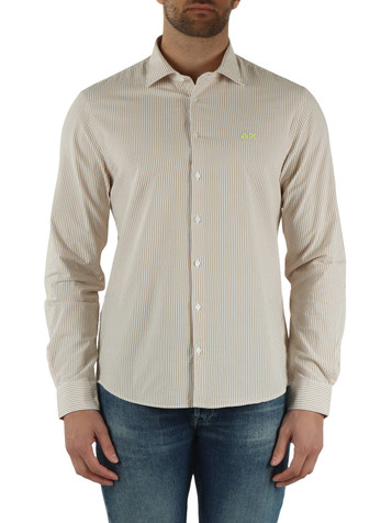 BEIGE | Camicia a righe in cotone seersucker