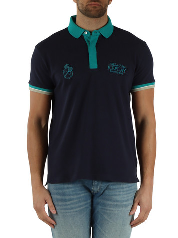 BLU SCURO | MCCC Collection: Polo in cotone piquet con ricamo frontale