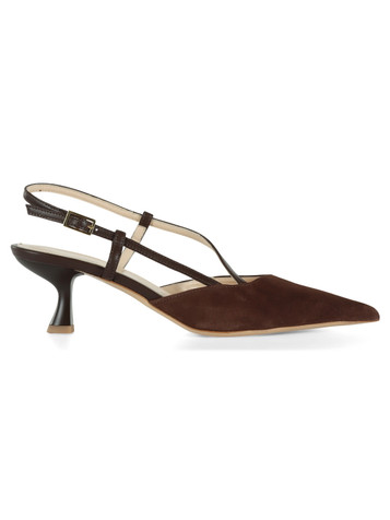 MARRONE | Scarpe slingback in suede con listini in pelle