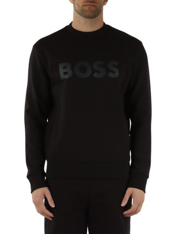 NERO | Felpa in cotone stretch con scritta logo a rilievo