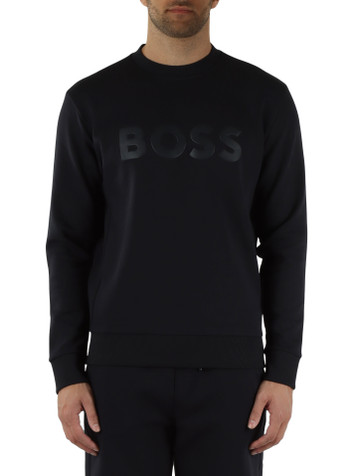 BLU SCURO | Felpa in cotone stretch con scritta logo a rilievo