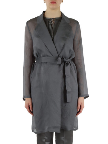 GRIGIO | Spolverino con cintura CALCINA in organza lavata