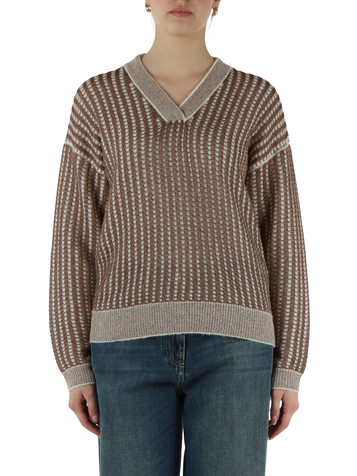 BRONZO | Maglia collo a V in misto viscosa, alpaca e lana vergine