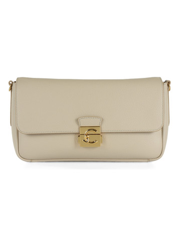 BEIGE | Borsa a spalla in pelle martellata C-ME LOCK Large