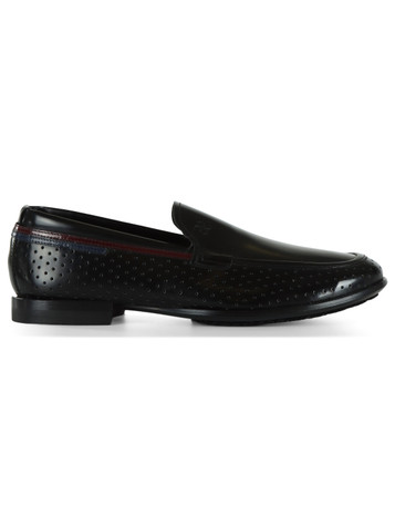 SCHWARZ | Loafer aus durchbrochenem Leder mit Kontrastdetails