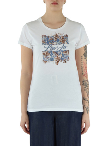 WEISS/HELLBLAU | BETTER: Baumwoll-T-Shirt mit Strasssteinen