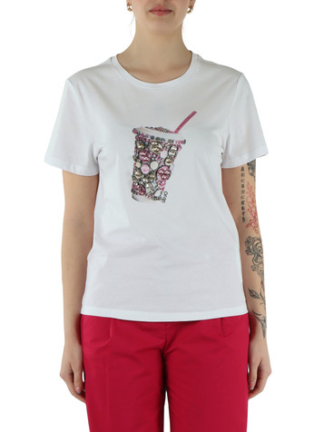 WEISS | BETTER: Baumwoll-T-Shirt mit Druck und dekorativen Steinen