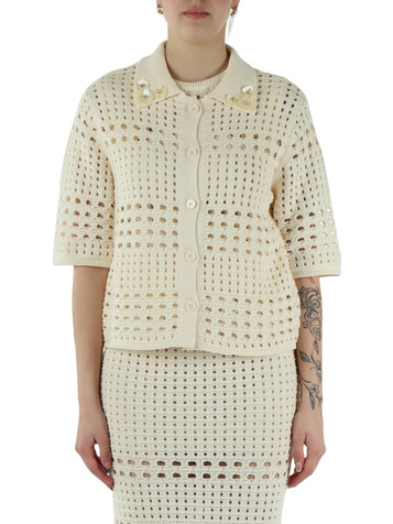 PANNA | Crdigan in filo di cotone con strass e paillettes
