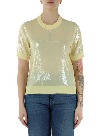 GELB | Viscosemischung Pullover mit Pailletten
