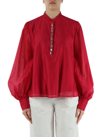 CICLAMINO | Blusa in mussola con pietre applicate