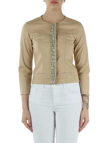 BEIGE | Giacca in gabardina di cotone con dettagli decorativi
