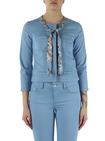 AZZURRO | Giacca in gabardina di cotone con dettagli decorativi