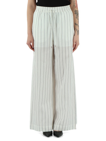 OFF WHITE | Pantalone gamba larga in lino e lyocell