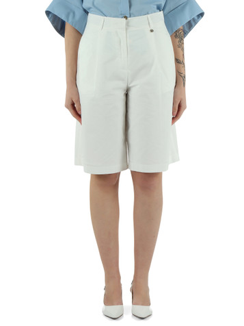BIANCO | Bermuda in popeline di cotone con pinces