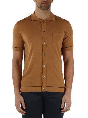 MARRONE CHIARO | Camicia manica corta in maglina di cotone ultrafine